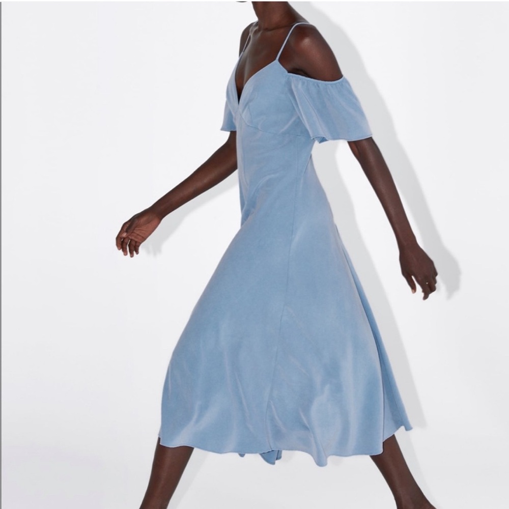 Zara Blue Cold Shoulder Midi Sundress